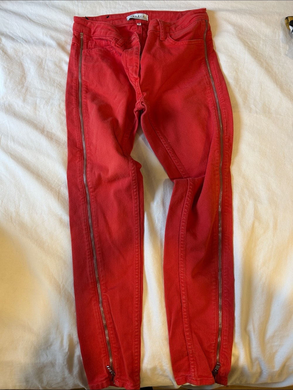 Slim Red Zip-Detail Skinny Jeans